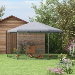 PawHut 4 x 3.5 x 2.6m Chicken Coop for 10-15 Chickens, Hens, Rabbits, Ducks, Outdoor Garden Chicken Run - thumbnail 2
