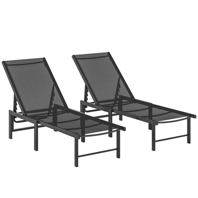 Outsunny Set of Two Reclining Sun Loungers - Black - image 1