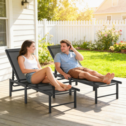 Outsunny Set of Two Reclining Sun Loungers - Black - thumbnail 8