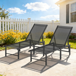Outsunny Set of Two Reclining Sun Loungers - Black - thumbnail 9