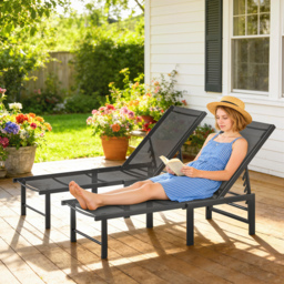 Outsunny Set of Two Reclining Sun Loungers - Black - thumbnail 7