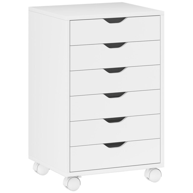 HOMCOM 6 Drawer Vertical File Cabinet, Mobile Filing Cabinet with Quiet Drawers and Wheels with 2 Brakes, White - image 1