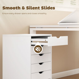 HOMCOM 6 Drawer Vertical File Cabinet, Mobile Filing Cabinet with Quiet Drawers and Wheels with 2 Brakes, White - thumbnail 5