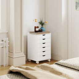 HOMCOM 6 Drawer Vertical File Cabinet, Mobile Filing Cabinet with Quiet Drawers and Wheels with 2 Brakes, White - thumbnail 7