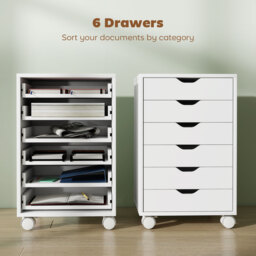 HOMCOM 6 Drawer Vertical File Cabinet, Mobile Filing Cabinet with Quiet Drawers and Wheels with 2 Brakes, White - thumbnail 4