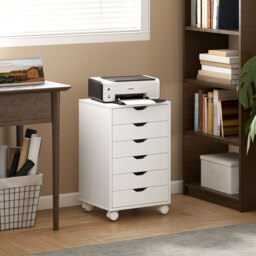HOMCOM 6 Drawer Vertical File Cabinet, Mobile Filing Cabinet with Quiet Drawers and Wheels with 2 Brakes, White - thumbnail 2