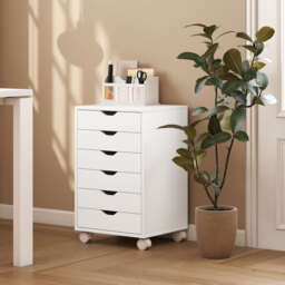 HOMCOM 6 Drawer Vertical File Cabinet, Mobile Filing Cabinet with Quiet Drawers and Wheels with 2 Brakes, White - thumbnail 8