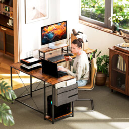 HOMCOM 168cm Reversible L Shaped Desk, Industrial Corner Computer Desk with Adjustable Shelf, Storage Bag, Monitor Stand, Rustic Brown - thumbnail 8