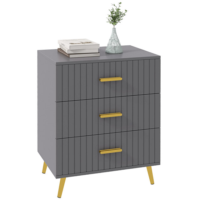 HOMCOM Bedroom Chest of Drawers, Modern 3-Drawer Dresser, Storage Drawer Unit with Aluminium Legs, Dark Grey - Aosom UK - image 1