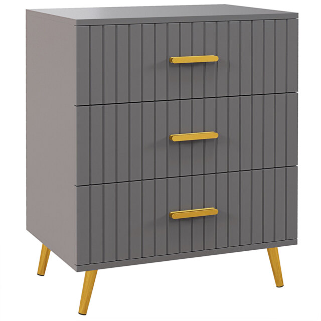 HOMCOM Bedroom Chest of Drawers, Modern 3-Drawer Dresser, Storage Drawer Unit with Aluminium Legs, Dark Grey - Aosom UK - image 1