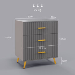 HOMCOM Bedroom Chest of Drawers, Modern 3-Drawer Dresser, Storage Drawer Unit with Aluminium Legs, Dark Grey - Aosom UK - thumbnail 3