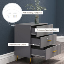 HOMCOM Bedroom Chest of Drawers, Modern 3-Drawer Dresser, Storage Drawer Unit with Aluminium Legs, Dark Grey - Aosom UK - thumbnail 6