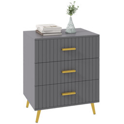 HOMCOM Bedroom Chest of Drawers, Modern 3-Drawer Dresser, Storage Drawer Unit with Aluminium Legs, Dark Grey - Aosom UK - thumbnail 1