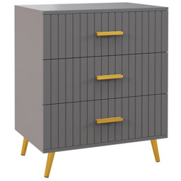HOMCOM Bedroom Chest of Drawers, Modern 3-Drawer Dresser, Storage Drawer Unit with Aluminium Legs, Dark Grey - Aosom UK - thumbnail 1