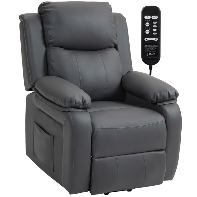 HOMCOM Riser and Recliner Chair with Vibration Massage, PU Leather Power Lift Chair for Elderly, Dark Grey - image 1