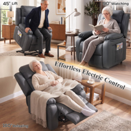HOMCOM Riser and Recliner Chair with Vibration Massage, PU Leather Power Lift Chair for Elderly, Dark Grey - thumbnail 4