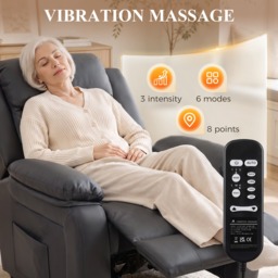 HOMCOM Riser and Recliner Chair with Vibration Massage, PU Leather Power Lift Chair for Elderly, Dark Grey - thumbnail 5