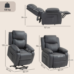 HOMCOM Riser and Recliner Chair with Vibration Massage, PU Leather Power Lift Chair for Elderly, Dark Grey - thumbnail 3