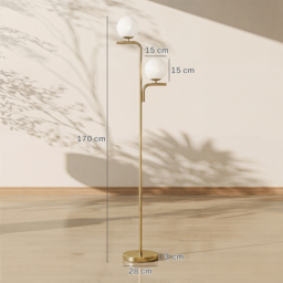 HOMCOM LED Floor Lamp, Modern Standing Lamp with 3 Colour Temperatures, Globe Glass Shades and Foot Switch, Gold Tone - thumbnail 3