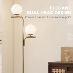 HOMCOM LED Floor Lamp, Modern Standing Lamp with 3 Colour Temperatures, Globe Glass Shades and Foot Switch, Gold Tone - thumbnail 4