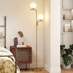 HOMCOM LED Floor Lamp, Modern Standing Lamp with 3 Colour Temperatures, Globe Glass Shades and Foot Switch, Gold Tone - thumbnail 6