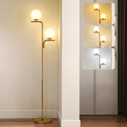 HOMCOM LED Floor Lamp, Modern Standing Lamp with 3 Colour Temperatures, Globe Glass Shades and Foot Switch, Gold Tone - thumbnail 2