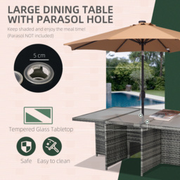 Outsunny Outdoor 11pc Rattan Garden Furniture Patio Dining Set 10-seater Cube Sofa Weave Wicker 6 Chairs 4 Footrests & 1 Table Mixed Grey - thumbnail 5