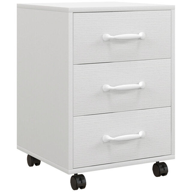 HOMCOM 3 Drawer File Cabinet, Mobile Filing Cabinet on Wheels for Home Office, Study, White - Aosom UK - image 1