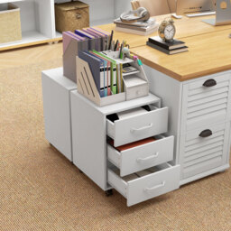 HOMCOM 3 Drawer File Cabinet, Mobile Filing Cabinet on Wheels for Home Office, Study, White - Aosom UK - thumbnail 7