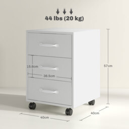 HOMCOM 3 Drawer File Cabinet, Mobile Filing Cabinet on Wheels for Home Office, Study, White - Aosom UK - thumbnail 3