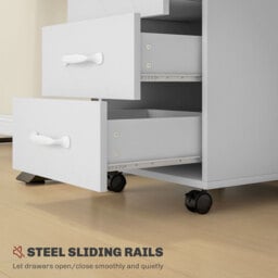 HOMCOM 3 Drawer File Cabinet, Mobile Filing Cabinet on Wheels for Home Office, Study, White - Aosom UK - thumbnail 6