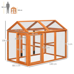 PawHut Chicken Run Coop, Wooden Chicken House for 1-3 Chickens, Hen House Duck Pen Outdoor w/ Combinable Design, Orange - thumbnail 3