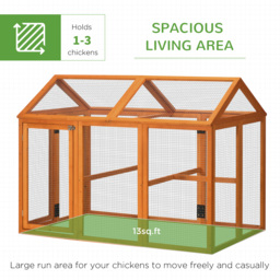 PawHut Chicken Run Coop, Wooden Chicken House for 1-3 Chickens, Hen House Duck Pen Outdoor w/ Combinable Design, Orange - thumbnail 4