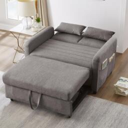 Adjustable Sofa Bed with 3-Level Backrest, Cozy Couch for Small Apartments, Living Rooms, or Bedrooms, 112L x 169W x 59H cm, Dark Grey - Aosom UK - thumbnail 1
