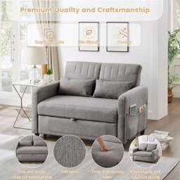 Adjustable Sofa Bed with 3-Level Backrest, Cozy Couch for Small Apartments, Living Rooms, or Bedrooms, 112L x 169W x 59H cm, Dark Grey - Aosom UK - thumbnail 5