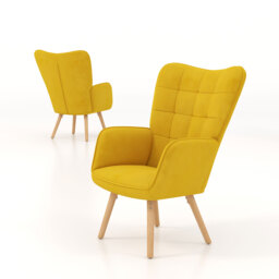 HOMCOM Modern Accent Chair Velvet-Touch Tufted Wingback Armchair Upholstered Leisure Lounge Sofa w/ Wood Legs, Set of 2, Yellow - Aosom UK - thumbnail 6
