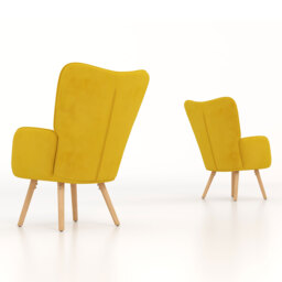 HOMCOM Modern Accent Chair Velvet-Touch Tufted Wingback Armchair Upholstered Leisure Lounge Sofa w/ Wood Legs, Set of 2, Yellow - Aosom UK - thumbnail 7