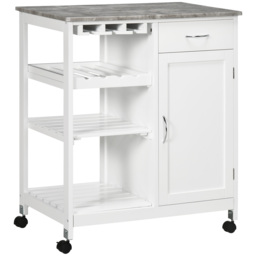 HOMCOM Compact Kitchen Trolley Utility Cart on Wheels with Wine Rack, Drawer, Open Shelf and Storage Cabinet for Dining Room, White - Aosom UK