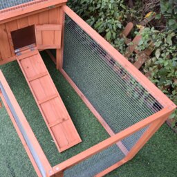 Pawhut 2 Floor Wooden Rabbit Hutch Bunny Cage House Chicken Coop Outdoor Garden Backyard 158 x 58 x 68 cm - thumbnail 8