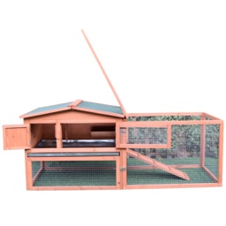 Pawhut 2 Floor Wooden Rabbit Hutch Bunny Cage House Chicken Coop Outdoor Garden Backyard 158 x 58 x 68 cm - thumbnail 9