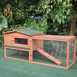 Pawhut 2 Floor Wooden Rabbit Hutch Bunny Cage House Chicken Coop Outdoor Garden Backyard 158 x 58 x 68 cm - thumbnail 2