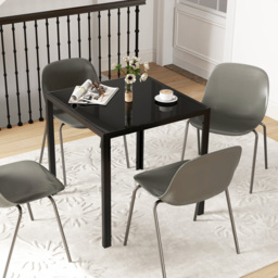 HOMCOM Modern Square Dining Table for 2-4 People, with Glass Top & Metal Legs, Black - thumbnail 7