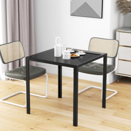 HOMCOM Modern Square Dining Table for 2-4 People, with Glass Top & Metal Legs, Black - thumbnail 6
