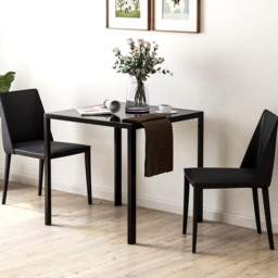 HOMCOM Modern Square Dining Table for 2-4 People, with Glass Top & Metal Legs, Black - thumbnail 2