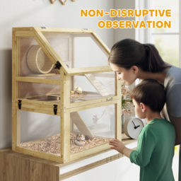 PawHut Wooden Hamster Cage with Detachable 32cm Deep Bottom, Hut, Seesaw, Exercise Wheel, Ramps, 60 x 40 x 75cm - thumbnail 7