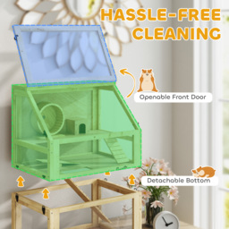 PawHut Wooden Hamster Cage with Detachable 32cm Deep Bottom, Hut, Seesaw, Exercise Wheel, Ramps, 60 x 40 x 75cm - thumbnail 6