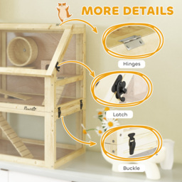 PawHut Wooden Hamster Cage with Detachable 32cm Deep Bottom, Hut, Seesaw, Exercise Wheel, Ramps, 60 x 40 x 75cm - thumbnail 8