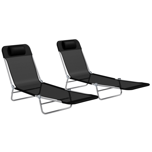 Outsunny Set of Two Steel Frame Sun Loungers, with Reclining Backs - Black - image 1