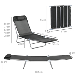 Outsunny Set of Two Steel Frame Sun Loungers, with Reclining Backs - Black - thumbnail 3