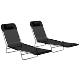 Outsunny Set of Two Steel Frame Sun Loungers, with Reclining Backs - Black - thumbnail 1